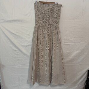 A & She Women's Strapless Dress Basque Waist Ruched Top Beige Striped size M